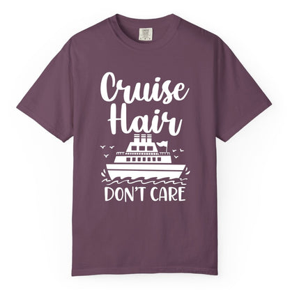 Cruise Hair Don't Care Shirt - Funny Cruise Apparel for Women (Comfort Color) in Berry - Cruise Hair Don't Care Shirt - Funny Nautical Handwritten Cruise Tee