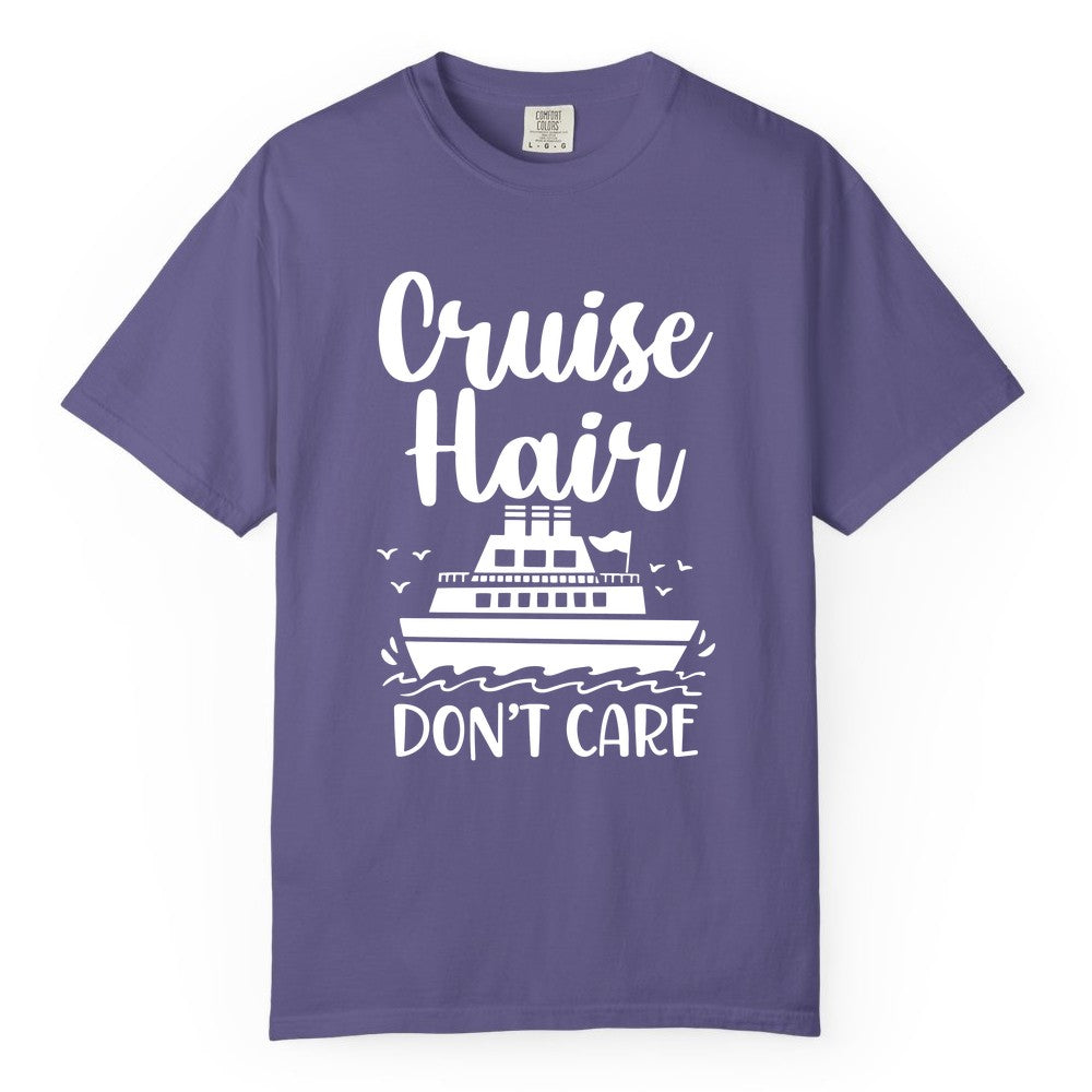 Cruise Hair Don't Care Shirt - Funny Cruise Apparel for Women (Comfort Color) in Grape - Cruise Hair Don't Care Shirt - Funny Nautical Handwritten Cruise Tee