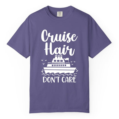 Cruise Hair Don't Care Shirt - Funny Cruise Apparel for Women (Comfort Color) in Grape - Cruise Hair Don't Care Shirt - Funny Nautical Handwritten Cruise Tee