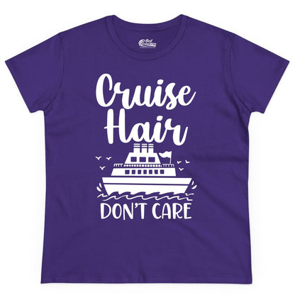 Cruise Hair Don't Care Shirt - Funny Cruise Apparel for Women (Ladies Tee) in Purple - Cruise Hair Don't Care Shirt - Funny Nautical Handwritten Cruise Tee