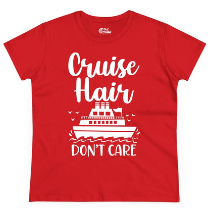 Cruise Hair Don't Care Shirt - Funny Cruise Apparel for Women (Ladies Tee) in Red - Cruise Hair Don't Care Shirt - Funny Nautical Handwritten Cruise Tee