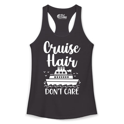 Cruise Hair Don't Care Shirt - Funny Cruise Apparel for Women (Ladies Tank) in Black - Cruise Hair Don't Care Shirt - Funny Nautical Handwritten Cruise Tee