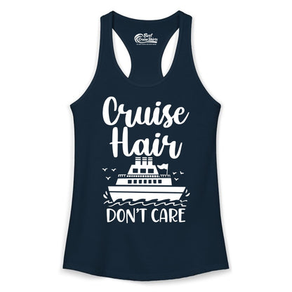 Cruise Hair Don't Care Shirt - Funny Cruise Apparel for Women (Ladies Tank) in Solid Midnight Navy - Cruise Hair Don't Care Shirt - Funny Nautical Handwritten Cruise Tee