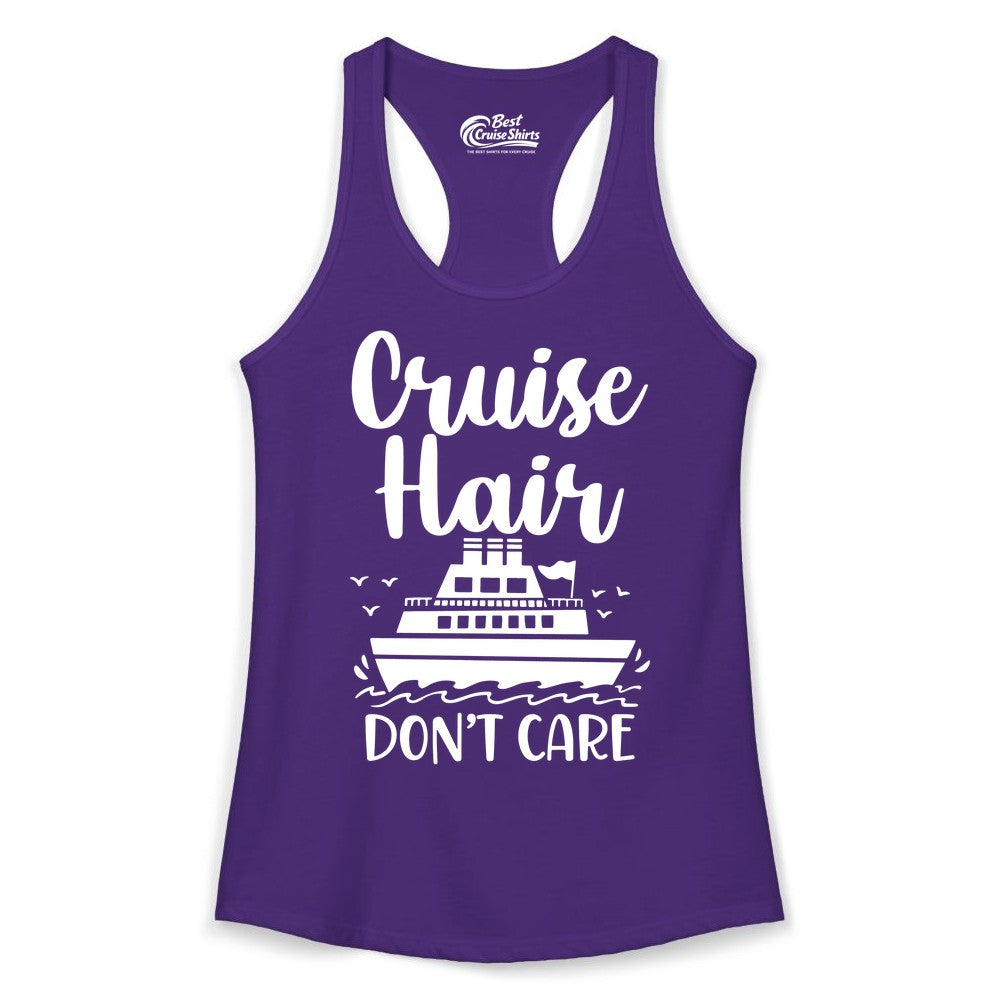 Cruise Hair Don't Care Shirt - Funny Cruise Apparel for Women (Ladies Tank) in Solid Purple Rush - Cruise Hair Don't Care Shirt - Funny Nautical Handwritten Cruise Tee