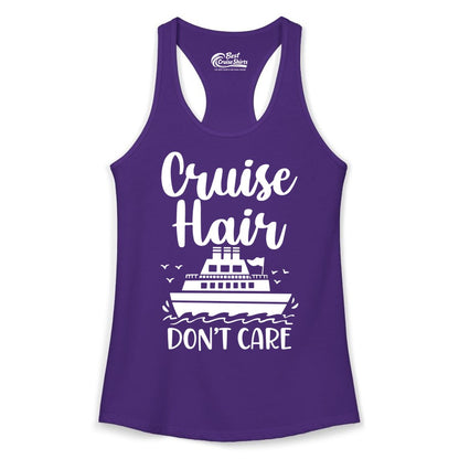 Cruise Hair Don't Care Shirt - Funny Cruise Apparel for Women (Ladies Tank) in Solid Purple Rush - Cruise Hair Don't Care Shirt - Funny Nautical Handwritten Cruise Tee