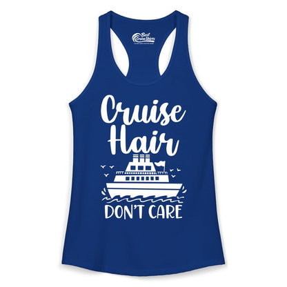 Cruise Hair Don't Care Shirt - Funny Cruise Apparel for Women (Ladies Tank) in Solid Royal - Cruise Hair Don't Care Shirt - Funny Nautical Handwritten Cruise Tee