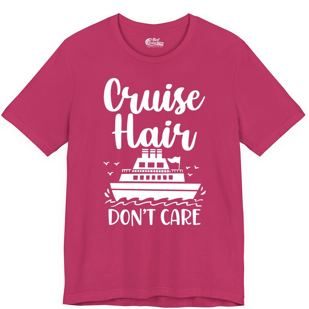 Cruise Hair Don't Care Shirt - Funny Cruise Apparel for Women (Premium Tee) in Berry - Cruise Hair Don't Care Shirt - Funny Nautical Handwritten Cruise Tee