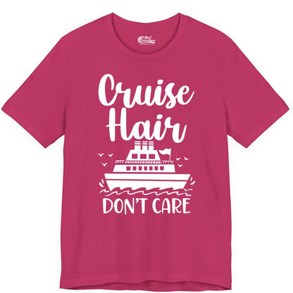 Cruise Hair Don't Care Shirt - Funny Cruise Apparel for Women (Premium Tee) in Berry - Cruise Hair Don't Care Shirt - Funny Nautical Handwritten Cruise Tee
