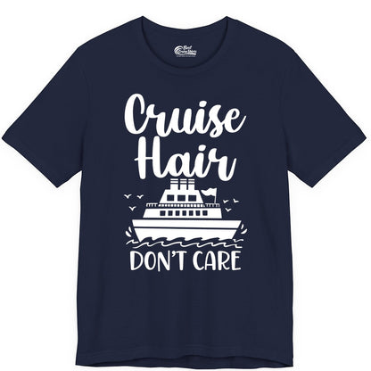 Cruise Hair Don't Care Shirt - Funny Cruise Apparel for Women (Premium Tee) in Navy - Cruise Hair Don't Care Shirt - Funny Nautical Handwritten Cruise Tee