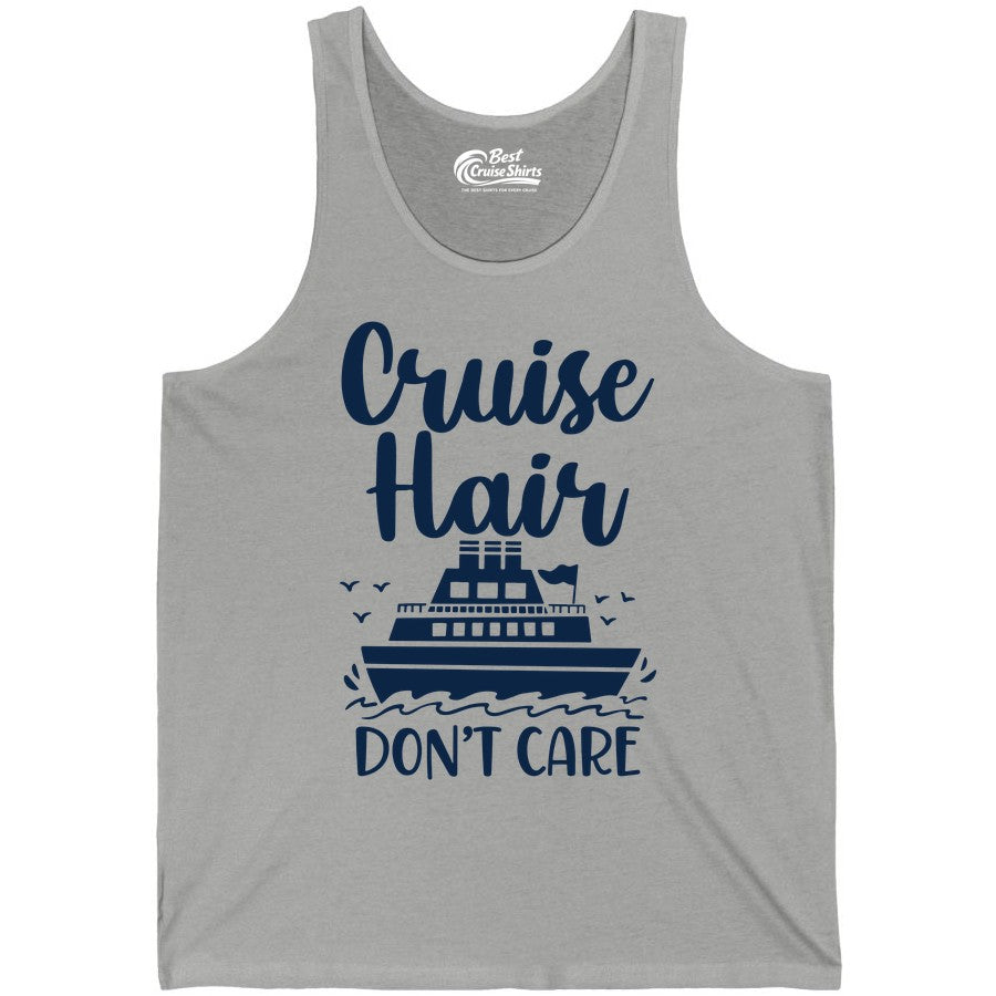 Cruise Hair Don't Care Shirt - Funny Cruise Apparel for Women (Tank Top) in Athletic Heather - Cruise Hair Don't Care Shirt - Funny Nautical Handwritten Cruise Tee