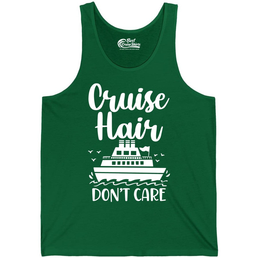 Cruise Hair Don't Care Shirt - Funny Cruise Apparel for Women (Tank Top) in Kelly - Cruise Hair Don't Care Shirt - Funny Nautical Handwritten Cruise Tee