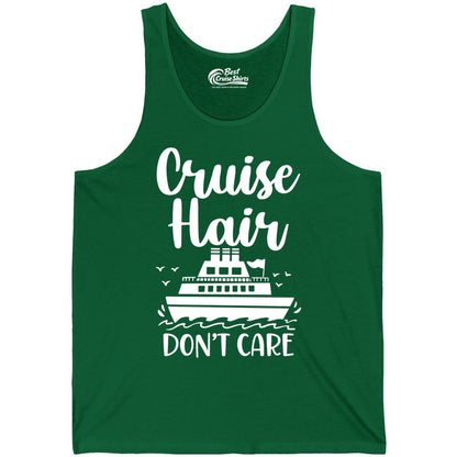 Cruise Hair Don't Care Shirt - Funny Cruise Apparel for Women (Tank Top) in Kelly - Cruise Hair Don't Care Shirt - Funny Nautical Handwritten Cruise Tee