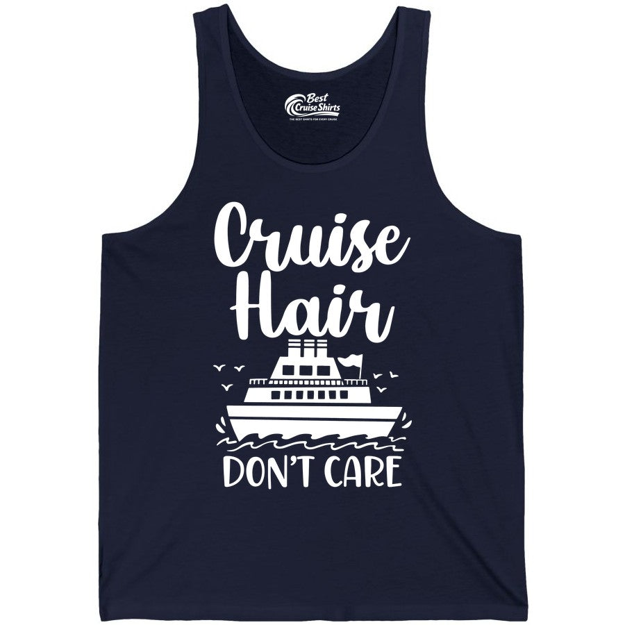 Cruise Hair Don't Care Shirt - Funny Cruise Apparel for Women (Tank Top) in Navy - Cruise Hair Don't Care Shirt - Funny Nautical Handwritten Cruise Tee