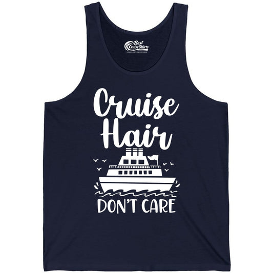 Cruise Hair Don't Care Shirt - Funny Cruise Apparel for Women (Tank Top) in Navy - Cruise Hair Don't Care Shirt - Funny Nautical Handwritten Cruise Tee