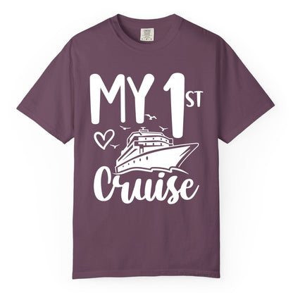 My First Cruise Shirt - Cruise Trip Shirt for First Time Cruisers (Comfort Color) in Berry - My First Cruise Shirt - Playful Lettering with Ship Heart Seagulls