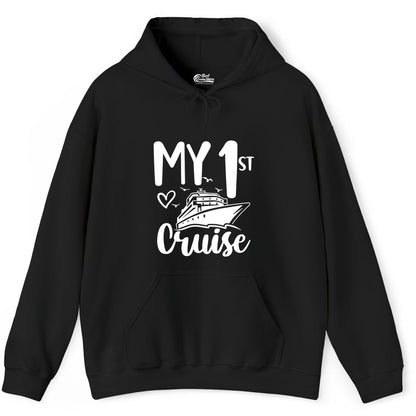 My First Cruise Shirt - Cruise Trip Shirt for First Time Cruisers (Hoodie) in Black - My First Cruise Shirt - Playful Lettering with Ship Heart Seagulls