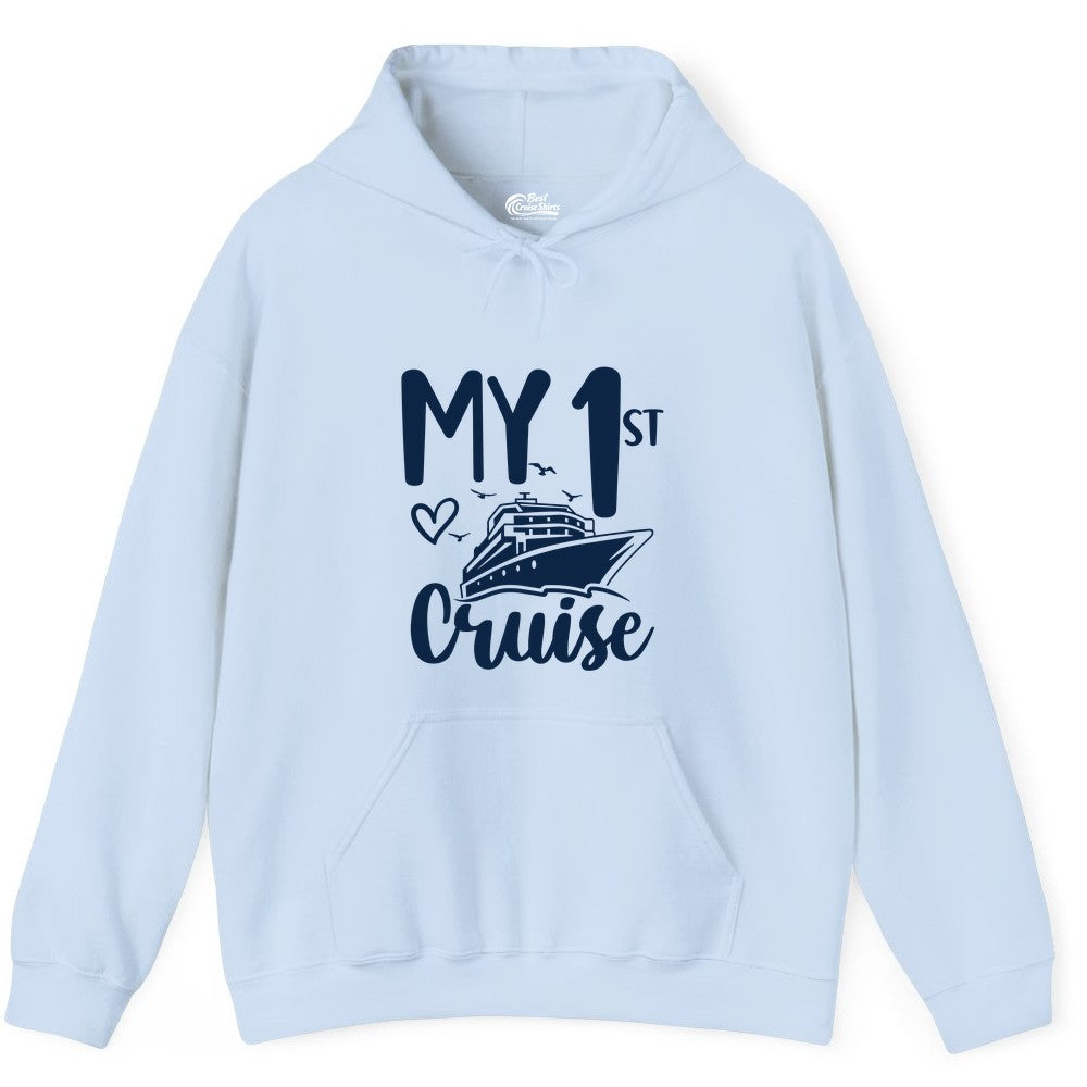My First Cruise Shirt - Cruise Trip Shirt for First Time Cruisers (Hoodie) in Light Blue - My First Cruise Shirt - Playful Lettering with Ship Heart Seagulls