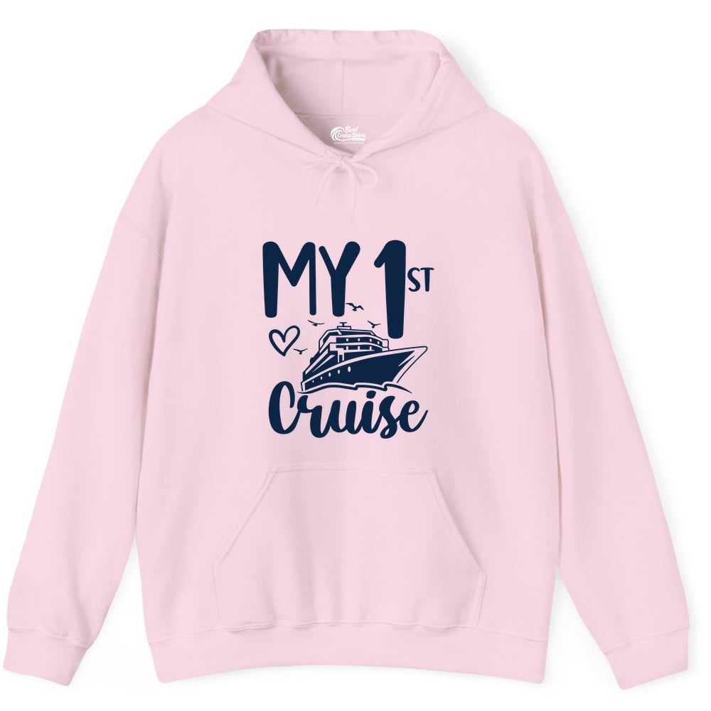 My First Cruise Shirt - Cruise Trip Shirt for First Time Cruisers (Hoodie) in Light Pink - My First Cruise Shirt - Playful Lettering with Ship Heart Seagulls