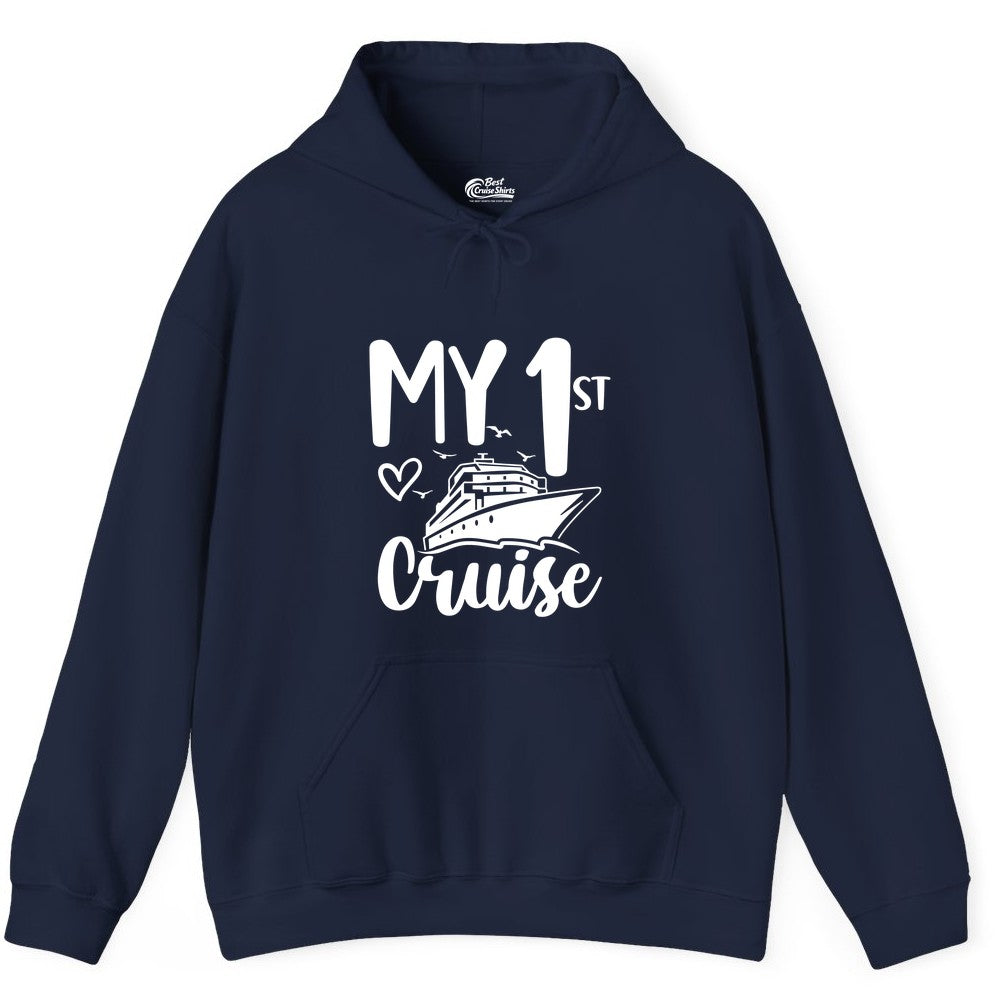 My First Cruise Shirt - Cruise Trip Shirt for First Time Cruisers (Hoodie) in Navy - My First Cruise Shirt - Playful Lettering with Ship Heart Seagulls