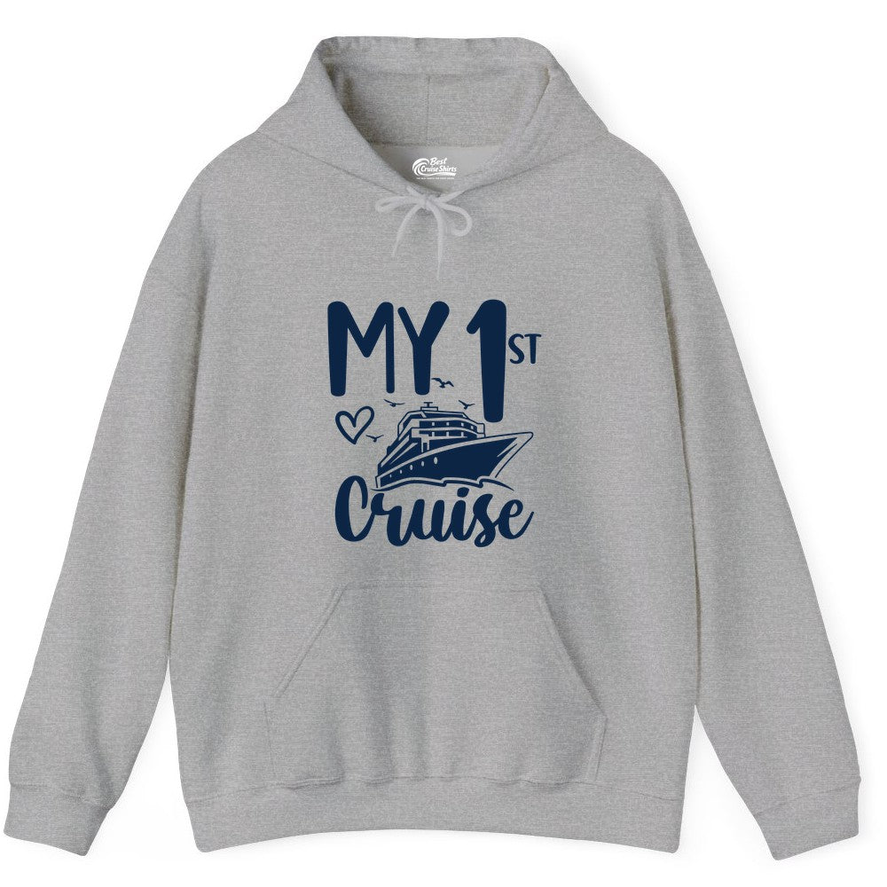 My First Cruise Shirt - Cruise Trip Shirt for First Time Cruisers (Hoodie) in Sport Grey - My First Cruise Shirt - Playful Lettering with Ship Heart Seagulls