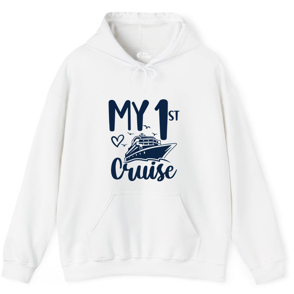 My First Cruise Shirt - Cruise Trip Shirt for First Time Cruisers (Hoodie) in White - My First Cruise Shirt - Playful Lettering with Ship Heart Seagulls