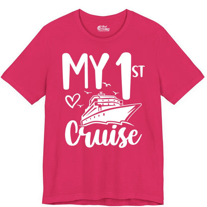 My First Cruise Shirt - Cruise Trip Shirt for First Time Cruisers (Premium Tee) in Fuchsia - My First Cruise Shirt - Playful Lettering with Ship Heart Seagulls