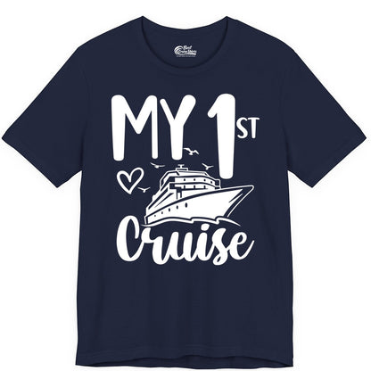 My First Cruise Shirt - Cruise Trip Shirt for First Time Cruisers (Premium Tee) in Navy - My First Cruise Shirt - Playful Lettering with Ship Heart Seagulls