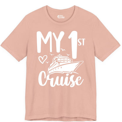 My First Cruise Shirt - Cruise Trip Shirt for First Time Cruisers (Premium Tee) in Peach - My First Cruise Shirt - Playful Lettering with Ship Heart Seagulls