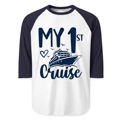 My First Cruise Shirt - Cruise Trip Shirt for First Time Cruisers (Raglan) in WhiteNavy - My First Cruise Shirt - Playful Lettering with Ship Heart Seagulls