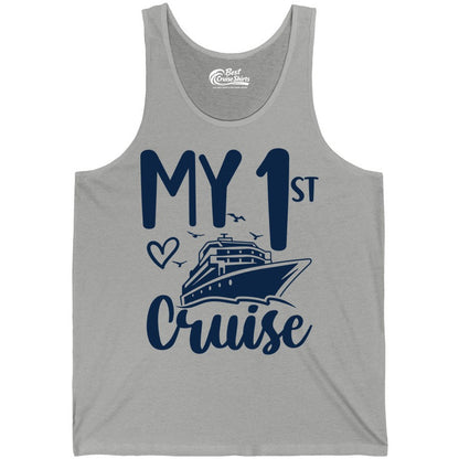 My First Cruise Shirt - Cruise Trip Shirt for First Time Cruisers (Tank Top) in Athletic Heather - My First Cruise Shirt - Playful Lettering with Ship Heart Seagulls