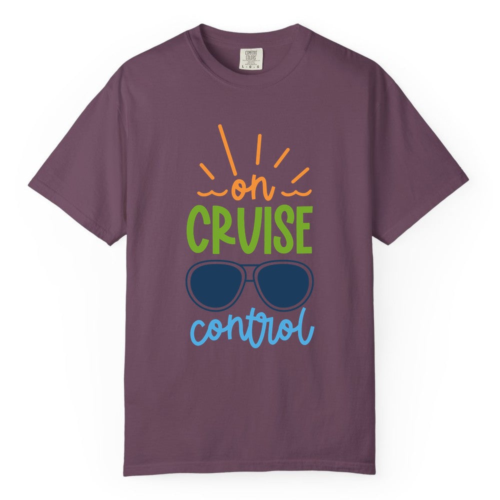 On Cruise Control Shirt - Fun Cruise Ship Apparel for Vacationers (Comfort Color) in Berry - On Cruise Control Shirt - Bold Sunglasses Vacation Relaxation Design