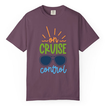 On Cruise Control Shirt - Fun Cruise Ship Apparel for Vacationers (Comfort Color) in Berry - On Cruise Control Shirt - Bold Sunglasses Vacation Relaxation Design