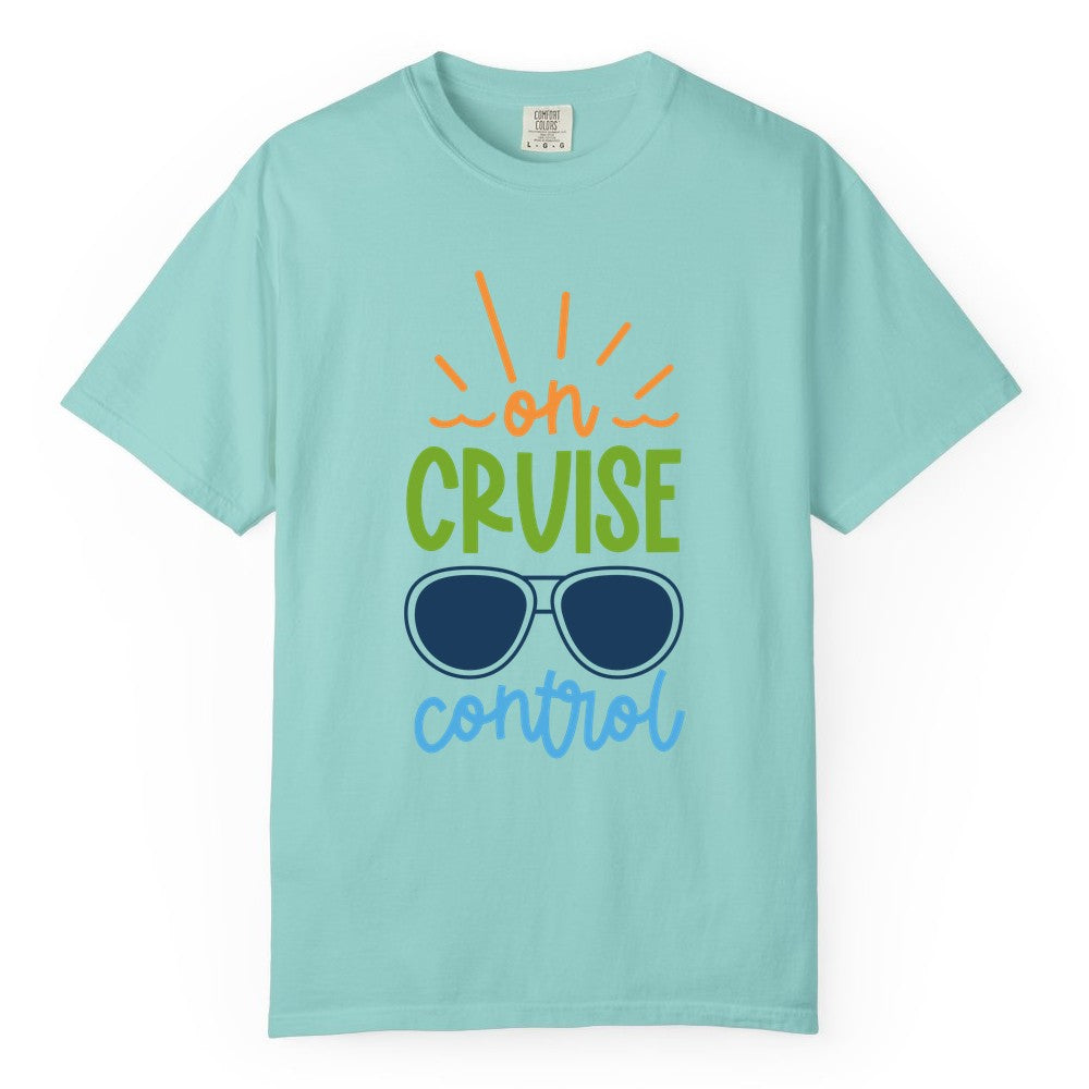 On Cruise Control Shirt - Fun Cruise Ship Apparel for Vacationers (Comfort Color) in Chalky Mint - On Cruise Control Shirt - Bold Sunglasses Vacation Relaxation Design