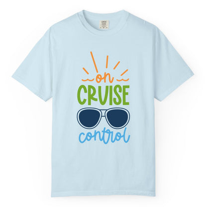 On Cruise Control Shirt - Fun Cruise Ship Apparel for Vacationers (Comfort Color) in Chambray - On Cruise Control Shirt - Bold Sunglasses Vacation Relaxation Design