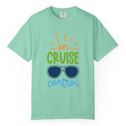 On Cruise Control Shirt - Fun Cruise Ship Apparel for Vacationers (Comfort Color) in Island Reef - On Cruise Control Shirt - Bold Sunglasses Vacation Relaxation Design