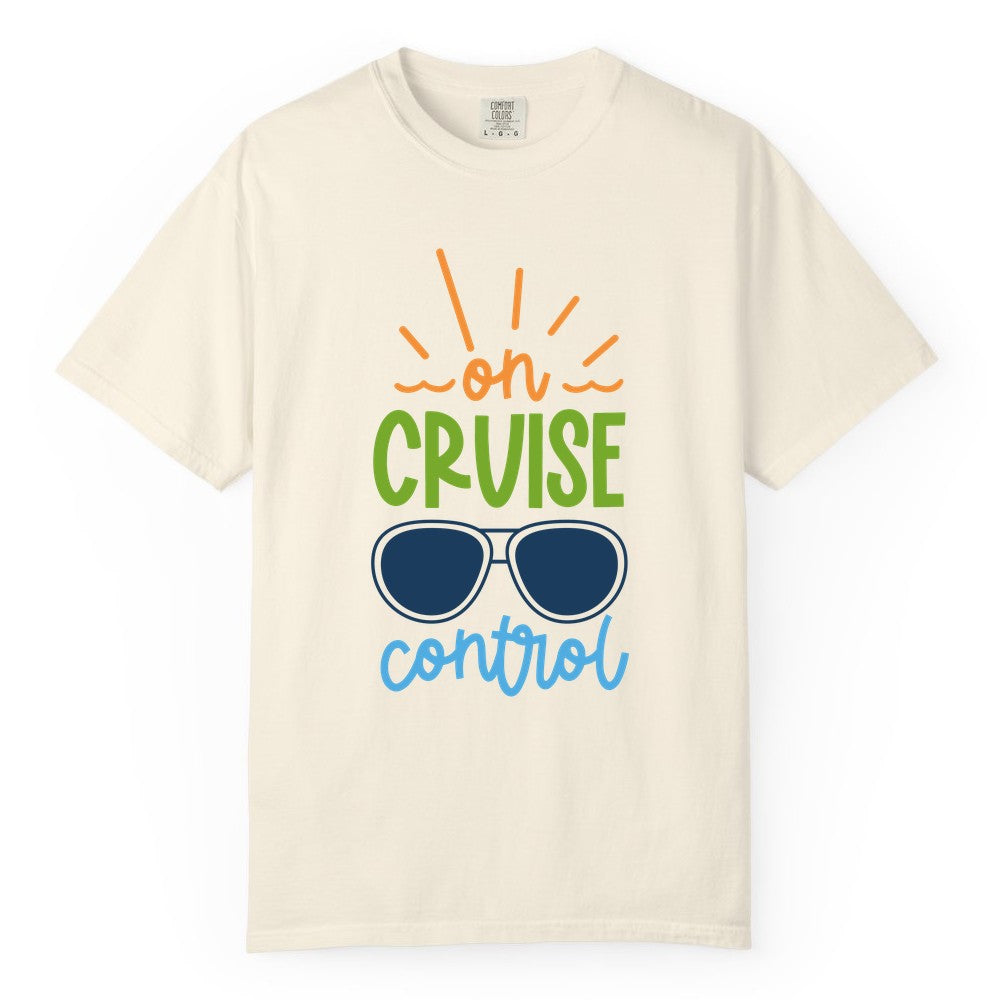 On Cruise Control Shirt - Fun Cruise Ship Apparel for Vacationers (Comfort Color) in Ivory - On Cruise Control Shirt - Bold Sunglasses Vacation Relaxation Design