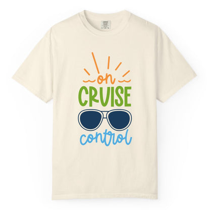 On Cruise Control Shirt - Fun Cruise Ship Apparel for Vacationers (Comfort Color) in Ivory - On Cruise Control Shirt - Bold Sunglasses Vacation Relaxation Design