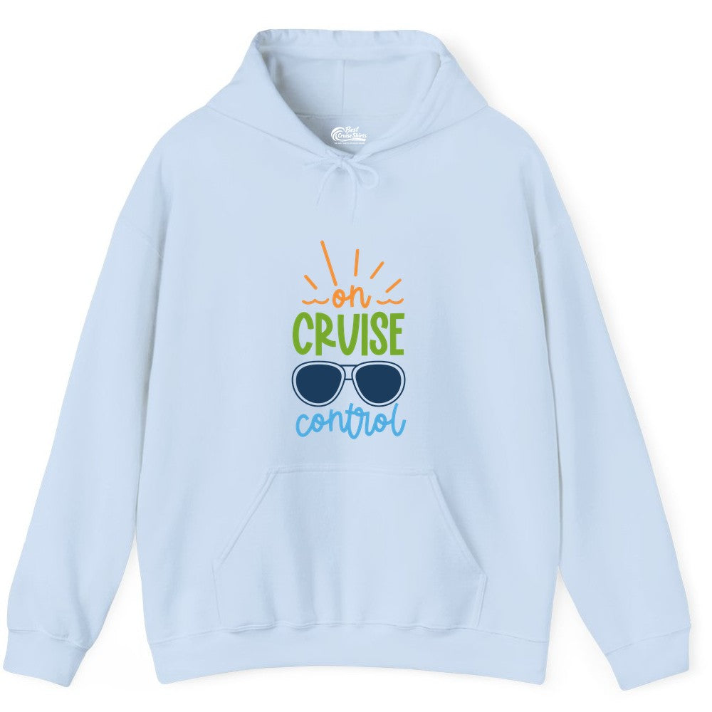 On Cruise Control Shirt - Fun Cruise Ship Apparel for Vacationers (Hoodie) in Light Blue - On Cruise Control Shirt - Bold Sunglasses Vacation Relaxation Design