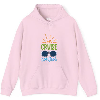 On Cruise Control Shirt - Fun Cruise Ship Apparel for Vacationers (Hoodie) in Light Pink - On Cruise Control Shirt - Bold Sunglasses Vacation Relaxation Design