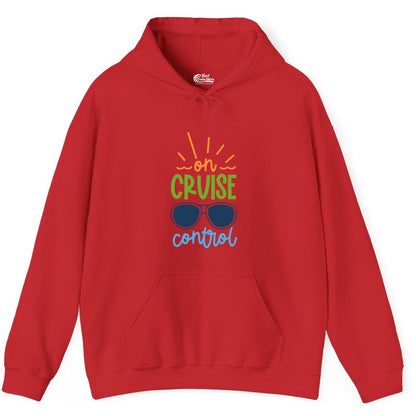 On Cruise Control Shirt - Fun Cruise Ship Apparel for Vacationers (Hoodie) in Red - On Cruise Control Shirt - Bold Sunglasses Vacation Relaxation Design