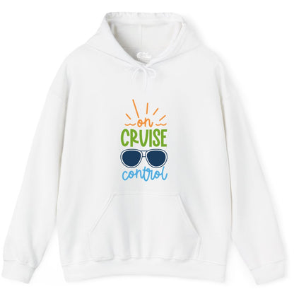 On Cruise Control Shirt - Fun Cruise Ship Apparel for Vacationers (Hoodie) in White - On Cruise Control Shirt - Bold Sunglasses Vacation Relaxation Design
