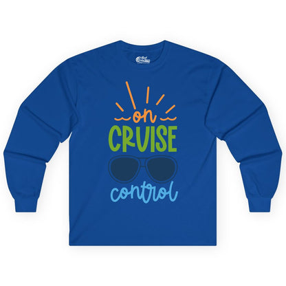 On Cruise Control Shirt - Fun Cruise Ship Apparel for Vacationers (Long Sleeve) in Royal - On Cruise Control Shirt - Bold Sunglasses Vacation Relaxation Design
