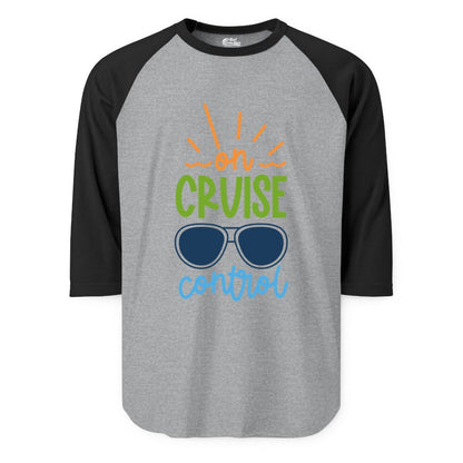 On Cruise Control Shirt - Fun Cruise Ship Apparel for Vacationers (Raglan) in Heather GreyBlack - On Cruise Control Shirt - Bold Sunglasses Vacation Relaxation Design
