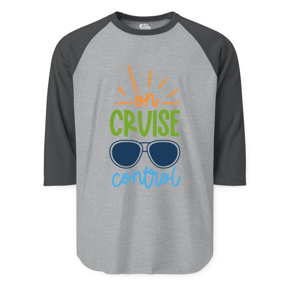 On Cruise Control Shirt - Fun Cruise Ship Apparel for Vacationers (Raglan) in Heather GreyHeather Charcoal - On Cruise Control Shirt - Bold Sunglasses Vacation Relaxation Design