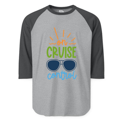 On Cruise Control Shirt - Fun Cruise Ship Apparel for Vacationers (Raglan) in Heather GreyHeather Charcoal - On Cruise Control Shirt - Bold Sunglasses Vacation Relaxation Design