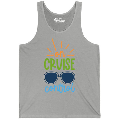 On Cruise Control Shirt - Fun Cruise Ship Apparel for Vacationers (Tank Top) in Athletic Heather - On Cruise Control Shirt - Bold Sunglasses Vacation Relaxation Design