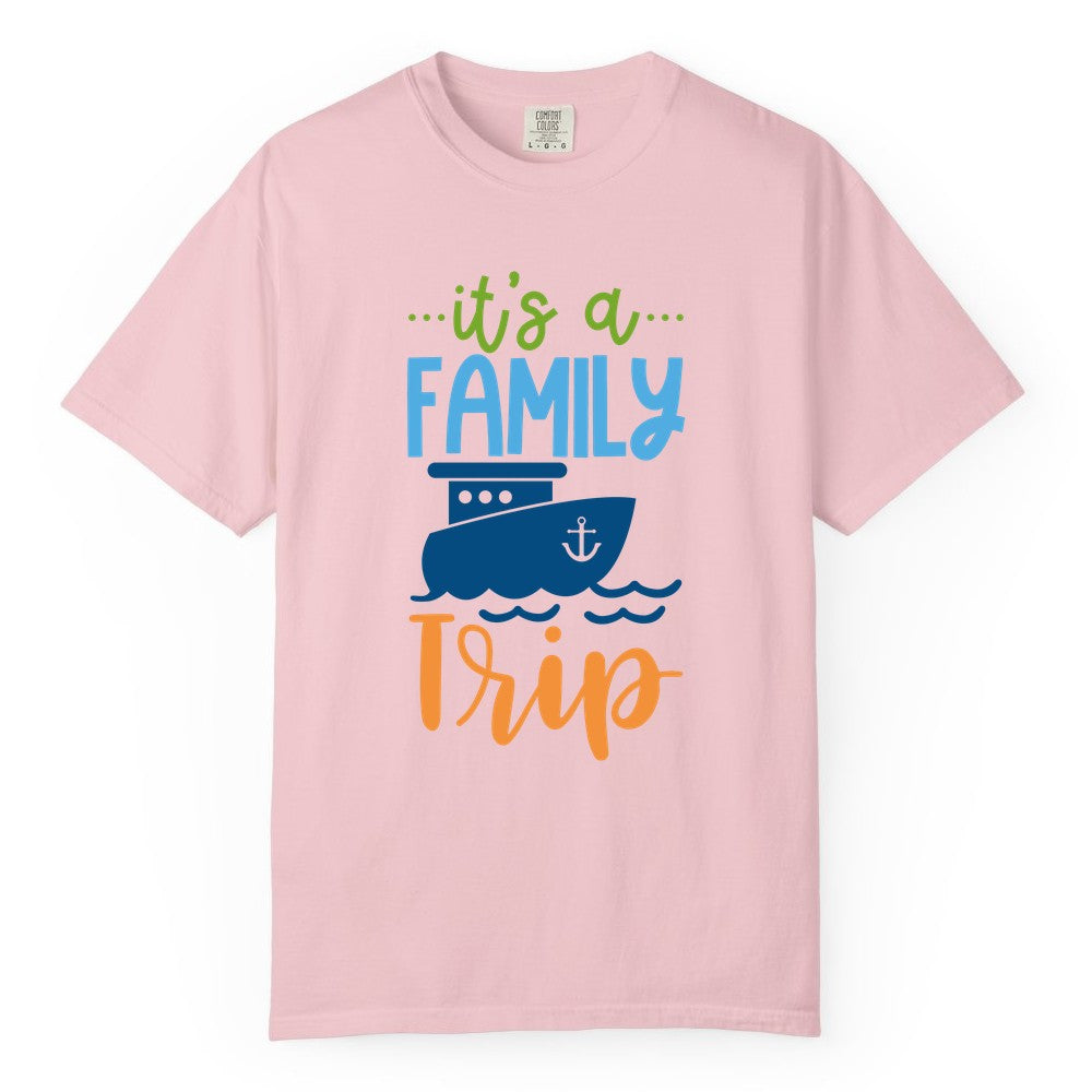 Family Cruise Shirts - Fun Matching Outfits for Family Trip Cruise (Comfort Color) in Blossom - Family Cruise Trip Matching Shirts - Fun Ship Illustration Design