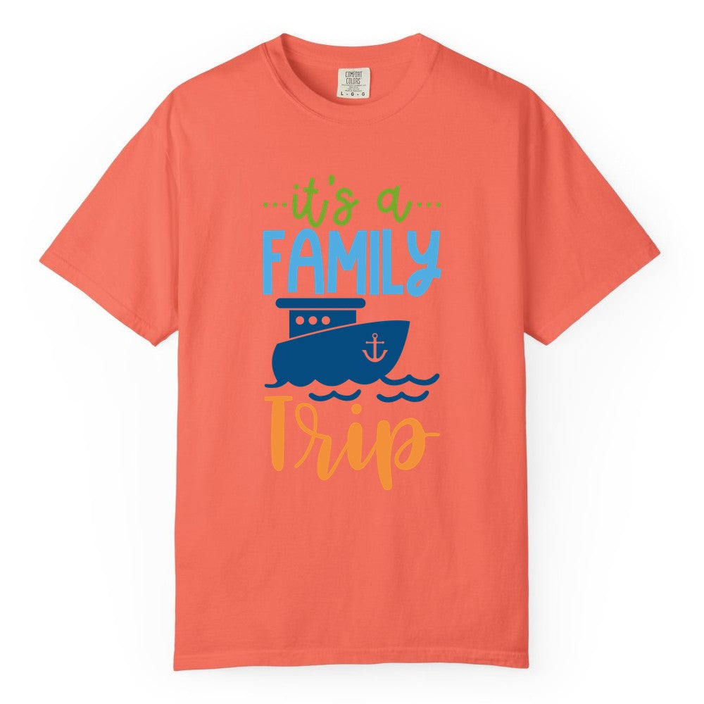 Family Cruise Shirts - Fun Matching Outfits for Family Trip Cruise (Comfort Color) in Bright Salmon - Family Cruise Trip Matching Shirts - Fun Ship Illustration Design