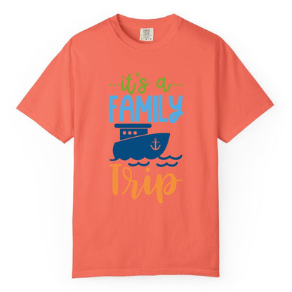Family Cruise Shirts - Fun Matching Outfits for Family Trip Cruise (Comfort Color) in Bright Salmon - Family Cruise Trip Matching Shirts - Fun Ship Illustration Design