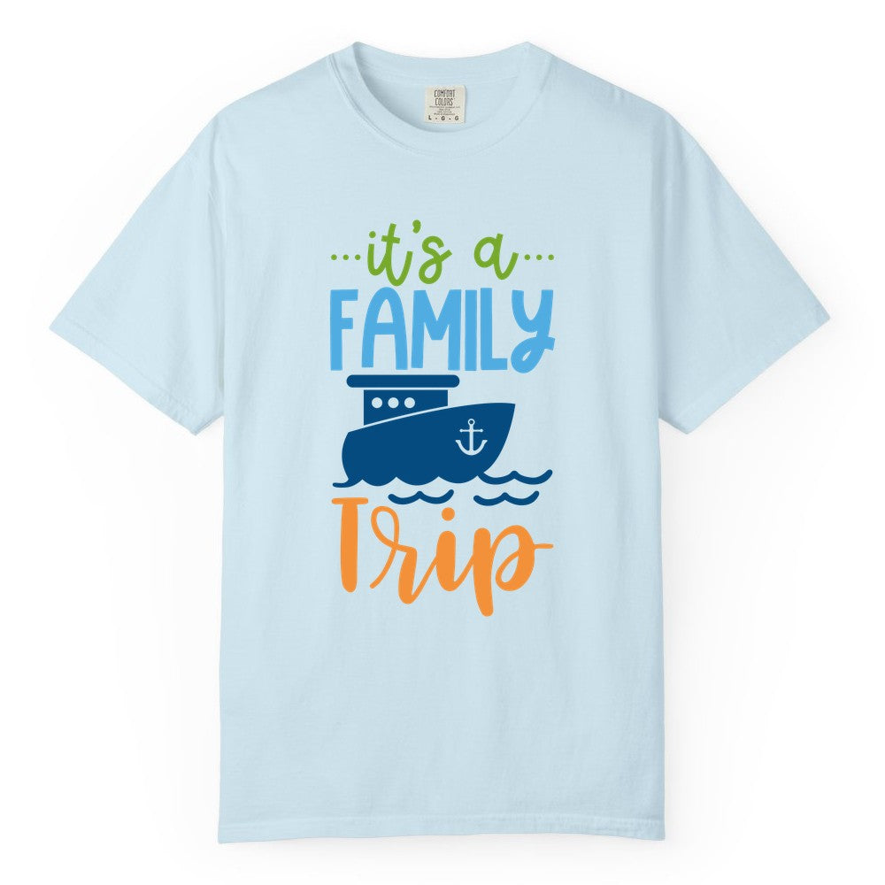 Family Cruise Shirts - Fun Matching Outfits for Family Trip Cruise (Comfort Color) in Chambray - Family Cruise Trip Matching Shirts - Fun Ship Illustration Design